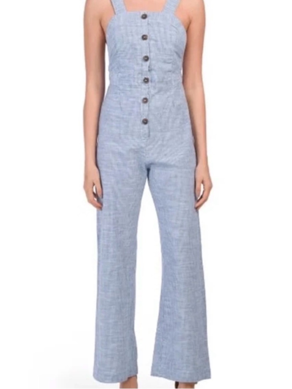 Japna Striped Wide Leg Jumpsuit Blue White Button Front